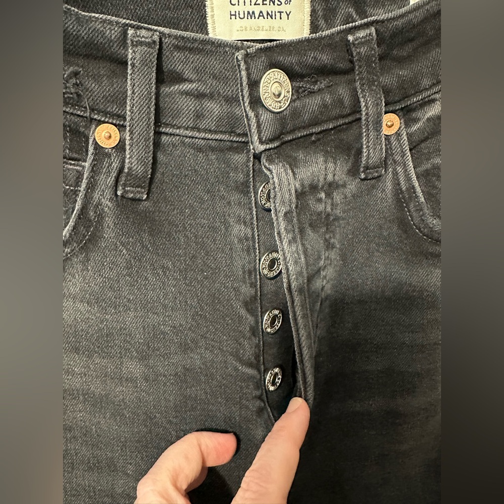 Citizens of Humanity high-rise slim jeans black-wash distress sz 23 new wi tags - Picture 4 of 8
